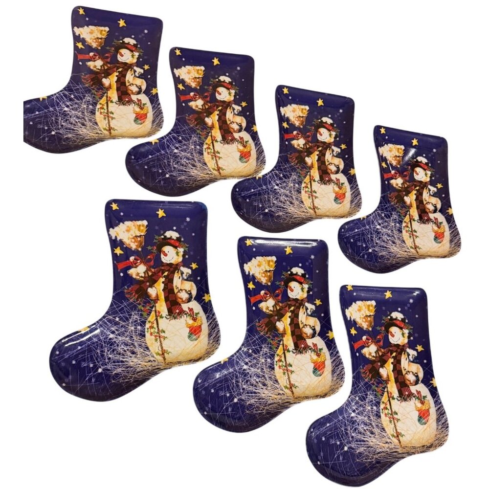 Chef Craft Set of 7 Snowman Christmas Stocking-Shaped Plastic Holiday Plates